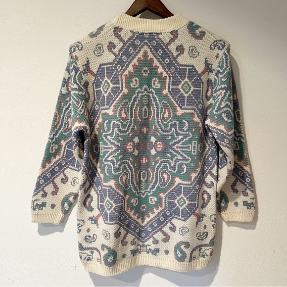 Vintage Jeric Knitwear Crew Neck Paisley Geometric Pattern Sweater - Picture 6 of 9
